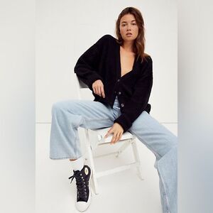 Free People Eclair Cardigan Black Alpaca Cardi Button Oversized Cozy